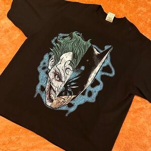 Black Graphic Tee with Joker and Batman Design